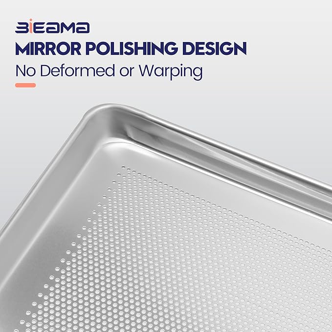 BIEAMA 6 Pack Half Size 18" x 13" Aluminum Baking Sheet Pan Perforated, Commercial Bakery Equipment Cookie Sheets, NSF Approved Baking Tray