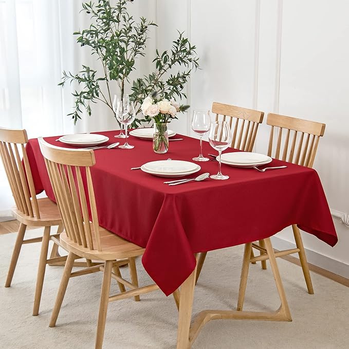 maxmill Textured Rectangle Tablecloth, Wrinkle Free Spill Proof, Soft Jacquard Table Cloth for Buffet Banquet Parties Event Holiday Dinner, Indoor and Outdoor Use, 60 x 84 Inch Red