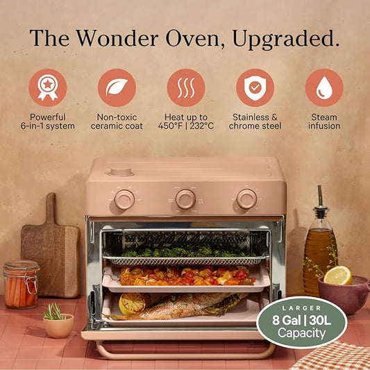 Our Place Large Wonder Oven | 6-in-1 Stainless Steel Air Fryer Toaster Oven Combo with Basket, Rack, Pan & Tray | 3-Rack, 32 QT, Large Capacity - Toast, Roast, Bake, Reheat, Broil & Steam | Spice