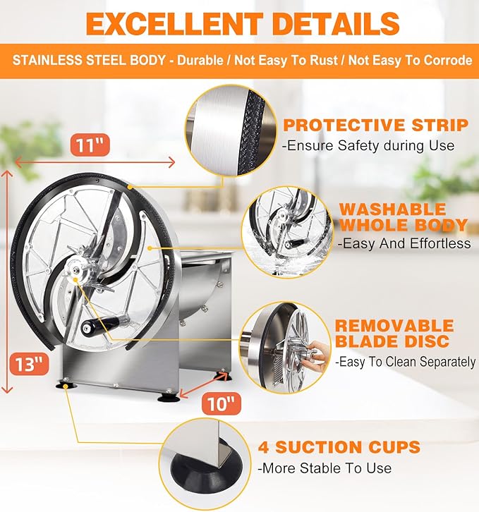 Commercial Vegetable Slicer-0.2-13mm Adjustable Thickness, Stainless Steel Manual Vegetable Slicer with 2*Extra SUS 304 Blades lemon slicer for Slicing Fruit Potato Lemon Onion Tomato
