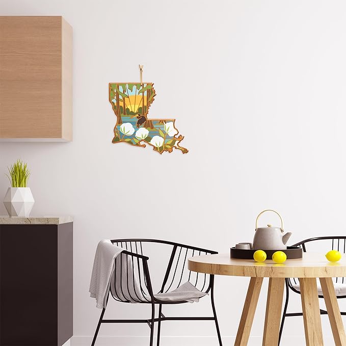 Totally Bamboo Louisiana State Shaped Cutting Board and Charcuterie Serving Platter with Artwork by Summer Stokes, Includes Hang Tie for Wall Display