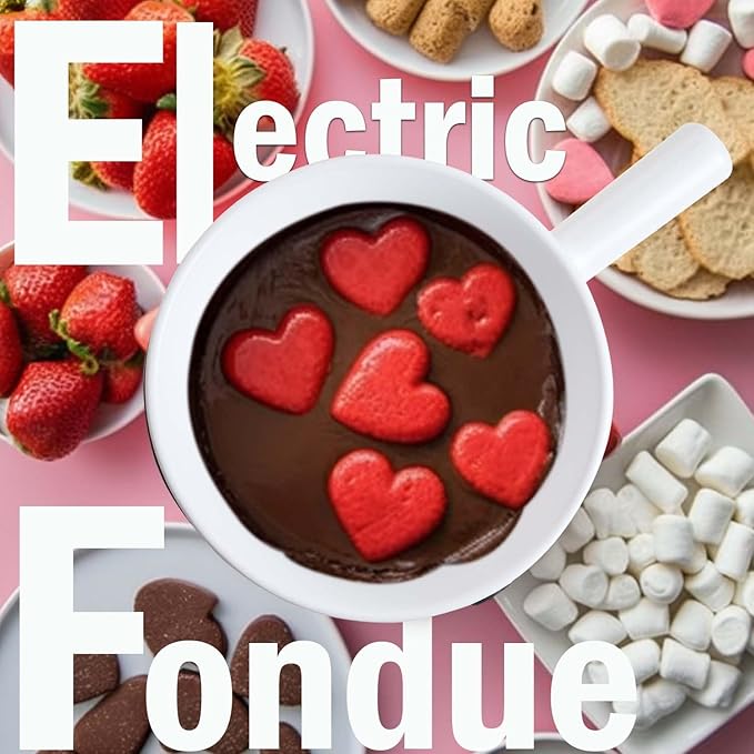 Artestia Electric Fondue Pot 2-QT 1500W, Dual-Use Swiss Fondue Set for Cheese & Chocolate Melting, Adjustable Temperature Control, White Ceramic Pot with Rose-Gold Base & 6 Forks