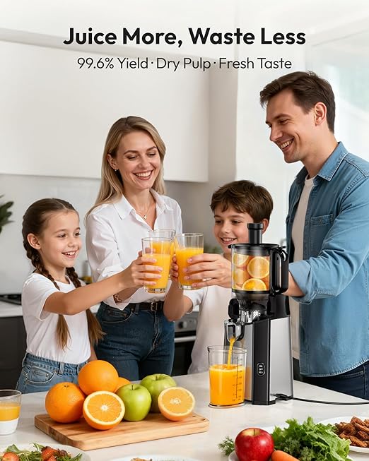 Cold Press Juicer Machines, EUHOMY 5.6" Wide Feed Chute Juicer Machines with 400W, Slow Masticating Juicer for Whole Fruits & Vegetables, High Juice Yield, Easy to clean, Black Stainless Steel