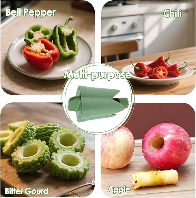 Suuker 2-in-1 Pepper Corer Set,Pepper Seed Corer,Apple Core Remover Tool,Fruit and Vegetable Core Remover,Kitchen Gadget for Bell Chili Plant,Zucchini,Balsam Pear