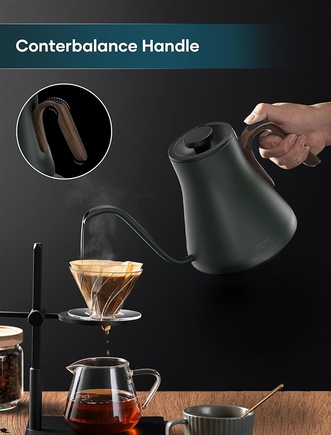 INTASTING Gooseneck Electric Kettle with ±1℉ Temperature Control for Pour Over Coffee & Tea, Quick Heating, BPA-Free Stainless Steel, Built-in Brew Timer, 1500W/0.9L (Onyx Black)