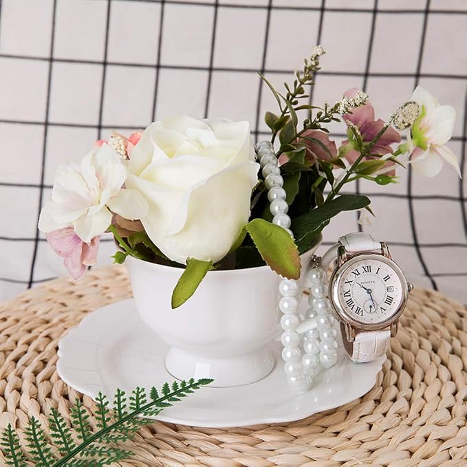 Fine China White Coffee Teacup and Saucer Sets, Set of Four