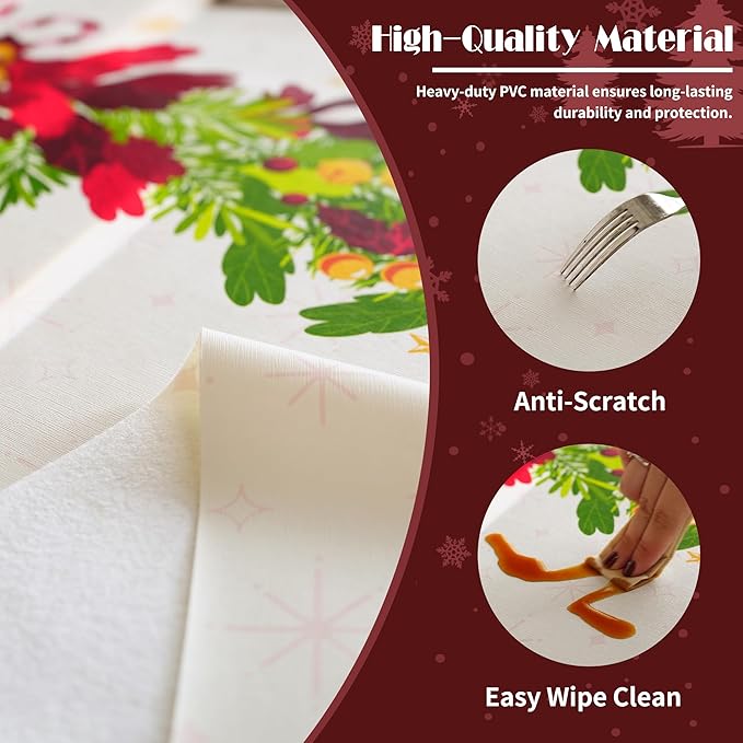 Christmas Rectangle Table Cloth,100% Waterproof Tablecloth,Christmas Decorations for Home, Vinyl Tablecloth Plastic Table Cover for Party，Picnic,Dining,Outdoor 54" x 120",Frosted Wreath