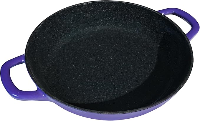 Flavehc Braiser Enameled Cast Iron Braiser 3 qt Braiser Pan with Lid Purple Shallow Cast Iron Casserole Braiser Pan with Handels