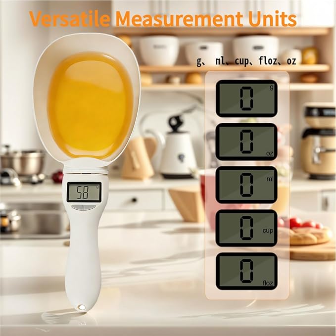 Electronic Digital Measuring Spoon, Food Digital Measuring Scoop Scale 800g / 0.1g High Precision with LCD Screen, Electronic Adjustable Measuring Spoon Cup for Kitchen Baking and Cat Dog Food (1 Pcs)