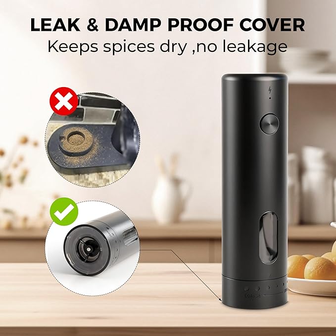 Upgraded Larger Capacity 110ml Electric Salt and Pepper Grinder Set, Rechargeable Automatic Salt and Pepper Shakers with LED light,Kitchen Appliances with External 6 Adjustable Coarseness