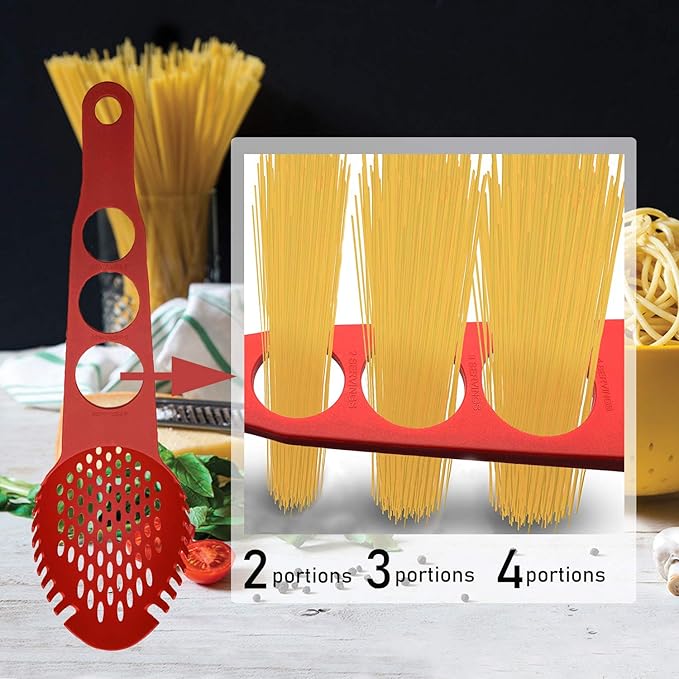 Nylon Spaghetti Server Non-Stick Pasta Fork Slotted Spoon Food Strainer with Spaghetti Measure Tool Strainer Ladle for Kitchen Dishwasher, Large Size