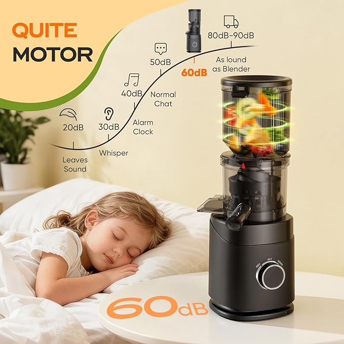 Juicer Machines, Cold Press Juicer with Wide Chute, 150 Watts Slow Masticating Juicers, High Juice Yield for Leafy Greens, Fruits & Vegetables, Easy to Clean