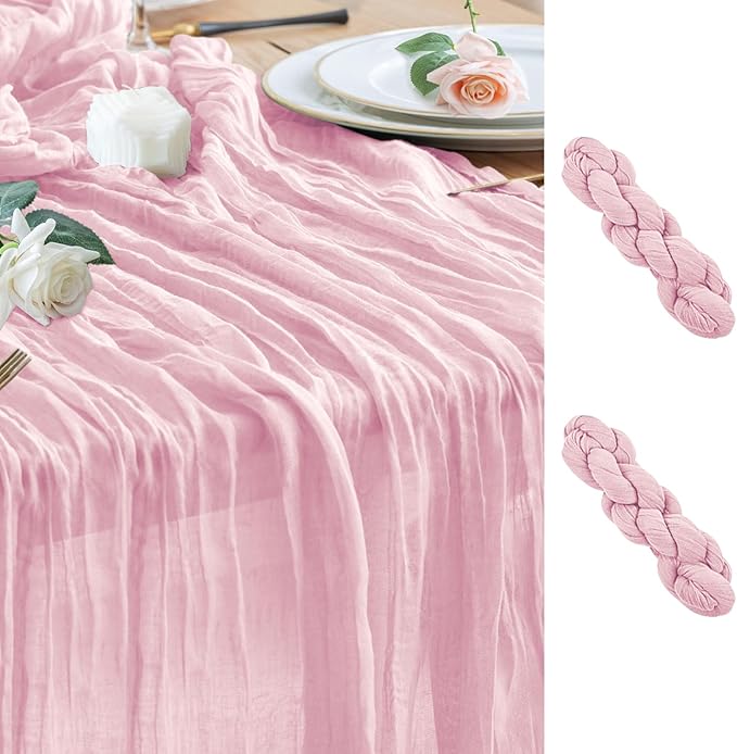 Wokceer Cheesecloth Table Runner 2Pack 10FT Blushing Pink Valentine's Day Boho Gauze Cheese Cloth Table Runner for Party Easter Rustic Sheer Runners for Baby Bridal Shower Wedding