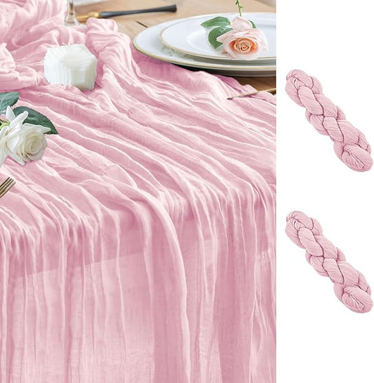 Wokceer Cheesecloth Table Runner 2Pack 10FT Blushing Pink Valentine's Day Boho Gauze Cheese Cloth Table Runner for Party Easter Rustic Sheer Runners for Baby Bridal Shower Wedding