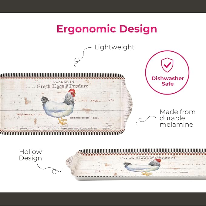 Pimpernel On The Farm Rectangular Melamine Tray – (14.5" x 6.25") Rustic Farmhouse Serving Platter, Durable Decorative Kitchen Piece for Snacks, Appetizers, Beverages, Dining & Parties