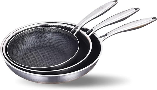LOLYKITCH Frying Pan Set Nonstick, 8/10/12 Inch Stainless Steel Cookware Set Skillet with Detachable Handle, Induction & Oven Safe, Professional Non-Toxic PFOA Free Pans for Everyday Cooking