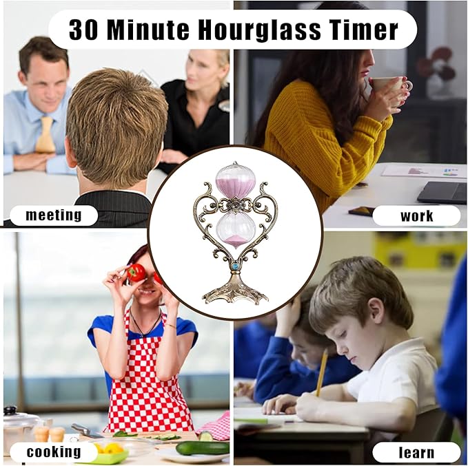 Sand Timer 30 Minutes,Hour Glass,Metal Vintage Hourglass,Hourglass Decor,for Home Decoration Office Desk Wedding Party Decor Kitchen Timer (FCopper Heart, 30 Min)