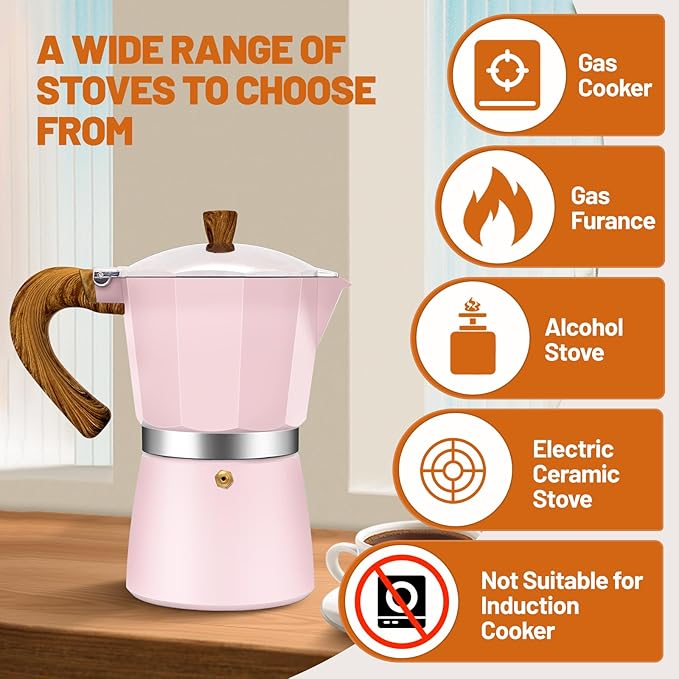 DITOSH 3 Cup Aluminum Espresso Stovetop Moka Pot Express Coffee Maker Percolator Italian Classic Mocha Coffee Machine for Italian and Cuban Cafe Brewing for Home & Camping 150ml 5oz