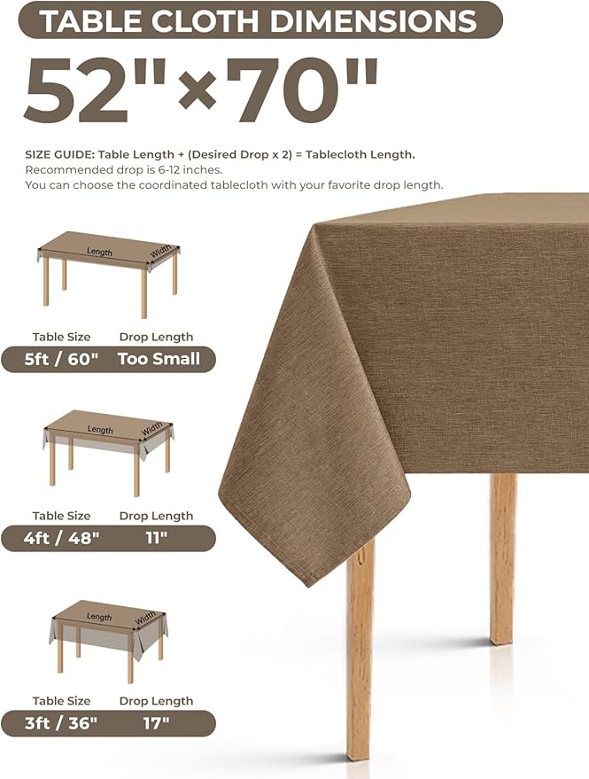 Faux Linen Farmhouse Table Cloth 52"x70" for Rectangle Dining Table, Coffee Waterproof Outdoor Washable Cloth Fall Tablecloth for Rectangular Kitchen Outdoor Party Restaurant Patio Table