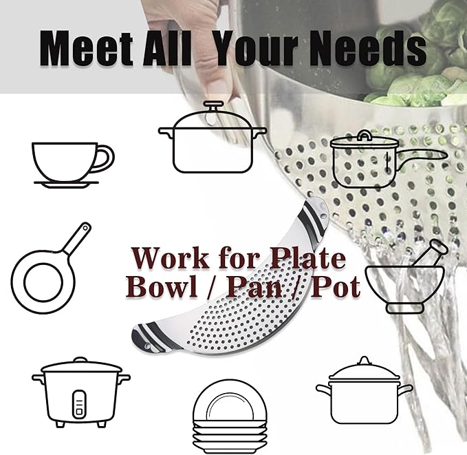 Pot Strainer Stainless Steel 2 Pack, Pasta Strainer, Metal Food Strainer for Noodles Fruit Veggies, Suitable for Pots or Containers Up to 10 Inches