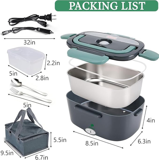 Electric Lunch Box for Adults, Electric Lunch Box Food Heater, Portable Food Heater for Travel/Home/Office,12V/24V/110V Heated Lunch Box,Loncheras para Hombres de Trabajo,GreyGreen