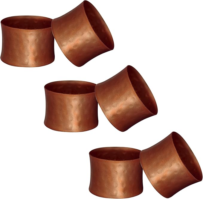 Handmade Round Hammered Antique Napkin Rings Holder for Dinning Table Parties Everyday, Set of 6