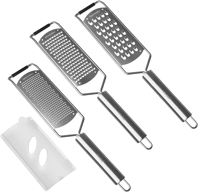 Zester Grater Bundle 3 Pack Fine/Coarse/Extra Coarse for Parmesan Cheese Lemon, Garlic, Nutmeg, Chocolate, Fruits, Vegetables, Ginger