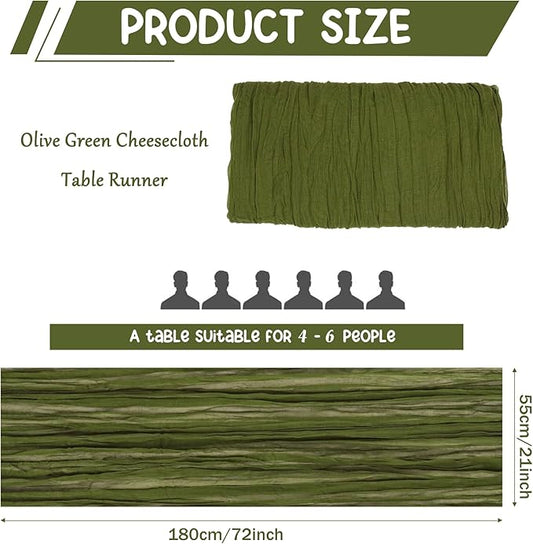 10 Pack Olive Green Cheesecloth Table Runner 6FT Boho Gauze Fabric Table Runner Vintage Rustic Sheer Runners for Wedding Party Bridal Baby Shower Long Table Decorations