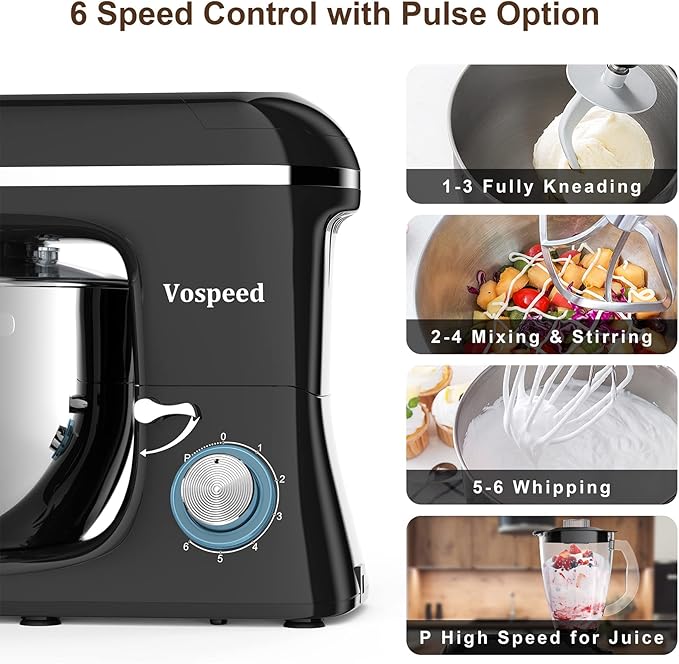 Stand Mixer 9 IN 1, 850W Tilt-Head Multifunctional Electric Mixer with 8 QT Stainless Steel Bowl, 1.5L Glass Jar, Meat Grinder, Hook, Whisk, Beater Dishwasher Safe (Black)