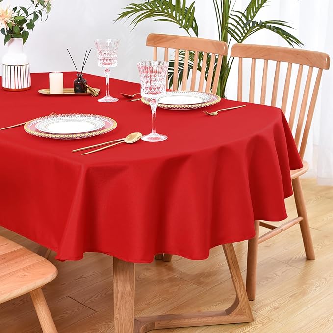 Wolkemer Oval Tablecloth 60 x 84 Inch Washable Fabric Table Cloth Solid Red Table Cover for Dining Wedding Party Banquet Tabletop Decoration