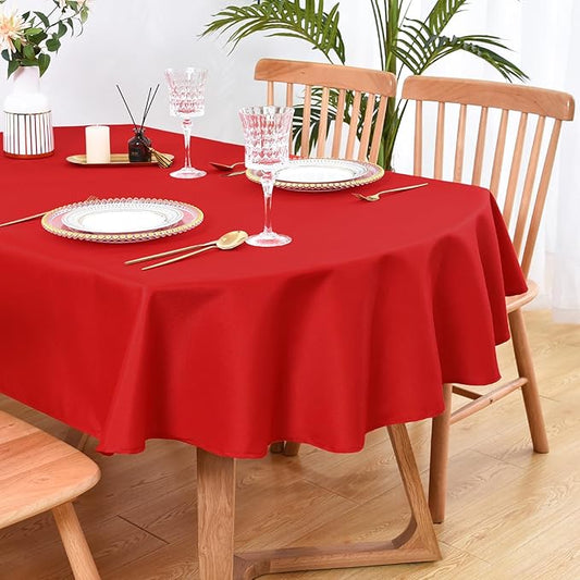 Wolkemer Oval Tablecloth 60 x 84 Inch Washable Fabric Table Cloth Solid Red Table Cover for Dining Wedding Party Banquet Tabletop Decoration