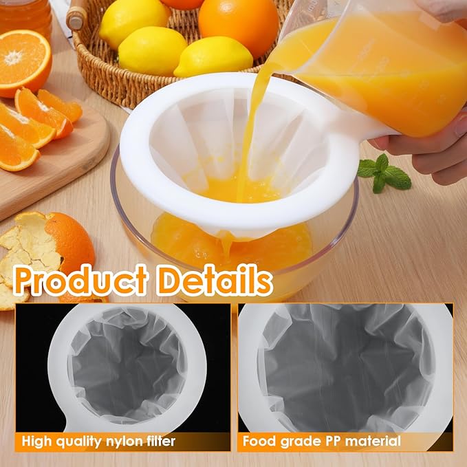 Grevosea 2 Pcs Fine Mesh Strainer Small Plastic Juice Strainer After Juicing Fine Mesh Sieve with Handle Cheese Cloths for Straining Tea Coffee Juice Yogurt and Soup Kitchen Accessories