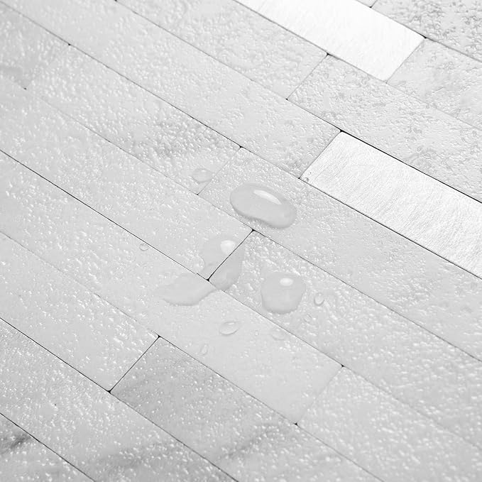 DICOFUN 20-Sheet Peel and Stick Backsplash Tile, Faux White Marble Look PVC Mixed Metal Stick on Backsplash Tiles for Kitchen, 18.8 sq.ft