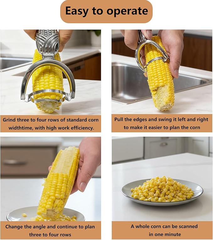 Corn Peeler for Corn on the Cob – Stainless Steel Corn Stripper Tool with Ergonomic Anti-Slip Handle – Sharp Corn Kernel Remover & Cutter for Kitchen, Salads, BBQ & Fresh Corn Prep (Silver)