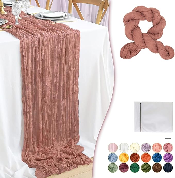 Dusty Rose Cheesecloth Table Runner 1 Pack 35" Boho Gauze 120 inches Long Runner Rustic Sheer Fabric Bulk for Baby Shower Wedding Bridal Birthday Party Table Decorations