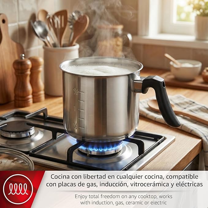 Magefesa Deliss 2.6-Quart Stainless Steel Milk Pot, All-Stovetop Compatible Saucepan, Ergonomic Heat-resistant Handle