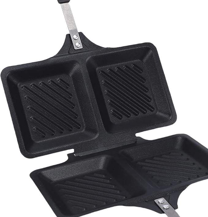 Square Non Stick Double Sided Grilled Sandwich Panini Maker Pan - Stovetop Toasted Sandwich Maker for Home Kitchen (Black)