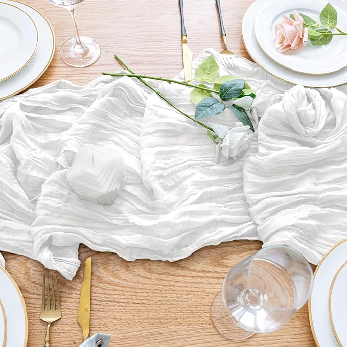 Wokceer Cheesecloth Table Runner White Christmas 6Pack 10FT Ivory Boho Gauze Cheese Cloth Table Runner for Party Long Rustic Sheer Table Runners for Baby Bridal Shower Wedding Easter Table Decor