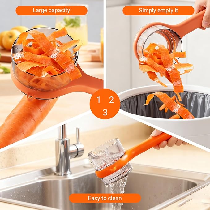 2Pcs New Kitchen Special Fruit Peeler with Box Storage, 2026 Upgraded Double-Sided Stainless Steel Blade, Peeler With Container, Vegetable Peelers for Kitchen Fruit Peeling Supplies (Green&Orange)
