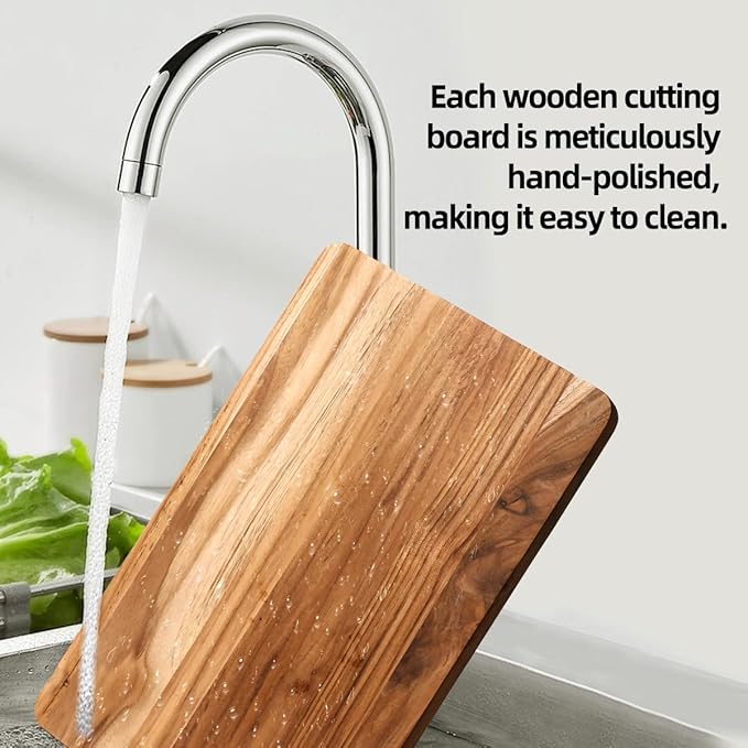 YUSOTAN Teak Wood Cutting Board Set of 3 for Kitchen, Thick Chopping Board, Large Wooden Cutting Board Set, Wooden Trays for Turkeys, Meat, Fruit and Cheese