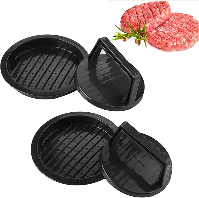 Burger Press Patty Maker, Round Non-Stick Stuffed Hamburger Press Accessories Smashed Hamburger Press Patty Burger Meat Sausage Beef Maker Mold Kitchen Gadgets for Grilling (2 Pack, Black)