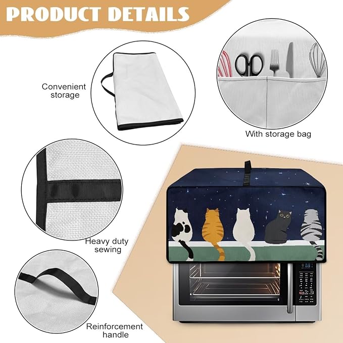 Doojoayie Small Appliance Covers Cute Cat Toaster Oven Cover 8 Slice Kitchen Appliance Dust Protector 22.5"x18.5"x 13" Compatible with Toaster/Bread Machine