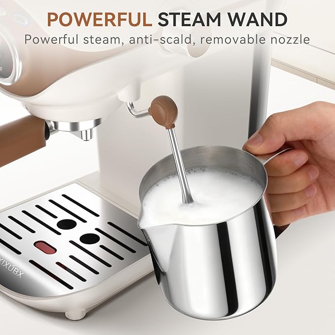 XIXUBX Espresso Machine, 20 BAR Pump Temperature Control, Compact Espresso Maker with Steam Milk Frother, Professional Coffee Makers for Home, Cappuccino, Latte, Gifts for Coffee Lover, White