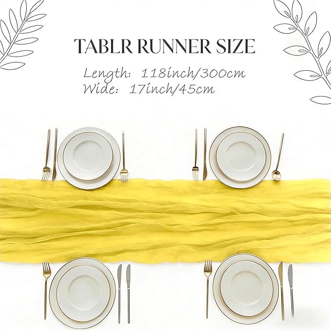 3 Pack Lemon Yellow Cheesecloth Table Runner -17×120 Inch Gauze 10 FT Long Cheese Cloth Table Runners for Bridal Wedding Party Baby Shower Holiday Birthday Home Easter Decor (Lemon Yellow, 3PC)