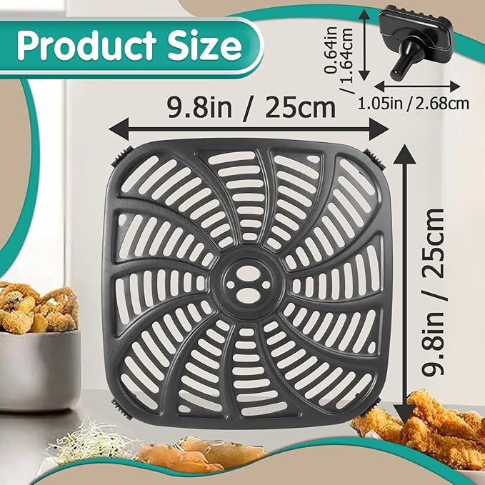 8QT Air Fryer Grill Plate for Gourmia GAF838 GAF856 GAF826 Air Fryers, 9.8''×9.8'' Square Air Fryer Tray Replacement for Gourmia, Nonstick Air Fryer Grill Pan for Gourmia 8QT Air Fryer