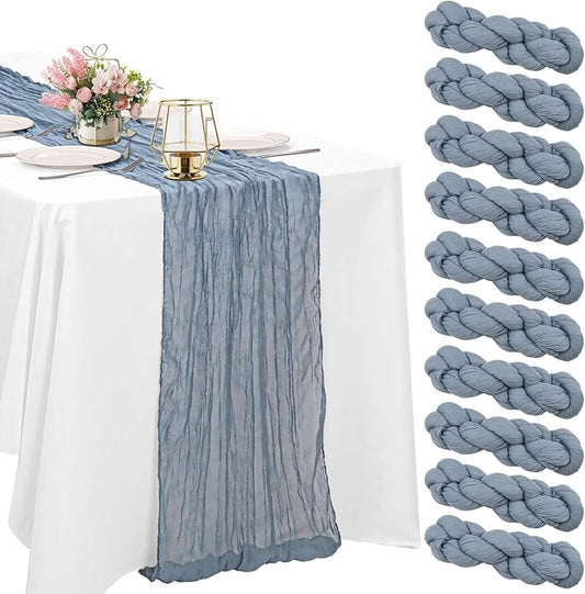 10 Pack Dusty Blue Cheesecloth Table Runner 10FT Boho Gauze Fabric Table Runner Vintage Rustic Sheer Runners for Wedding Party Bridal Baby Shower Long Table Decorations