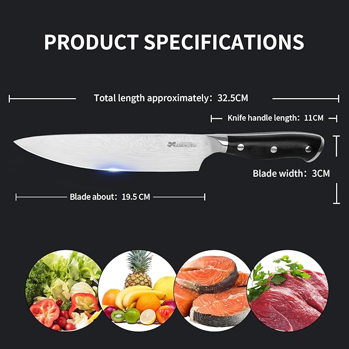KANKIKUSUI Chef Knife 8 Inches, High Carbon Stainless Steel, Meat/Vegetable/Fruit