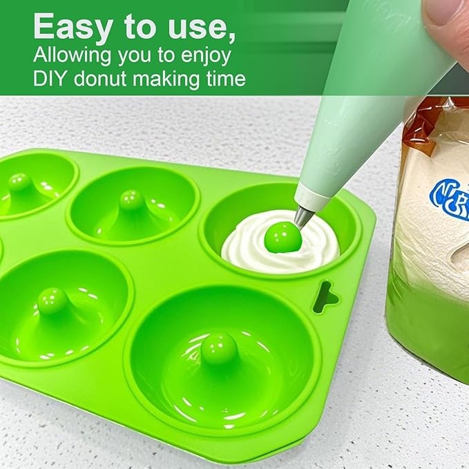 Cupidove 2PCS Silicone Donut Mold, 6 Holes BPA Free Donut Pan Baking Mold, Donut Pan for Baking Heat Resistant Doughnut Baking Pan Non-Stick Food Grade Silicone Doughnut Pan Set (Green)