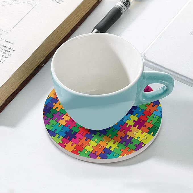 Gamer Drink Coasters, Round Ceramic Drink Coaster Round-4PCS, Gamer Colorful Puzzle Toy Decor Absorbent Ceramic Coasters for Beverage Cup, Bar, Coffee Table