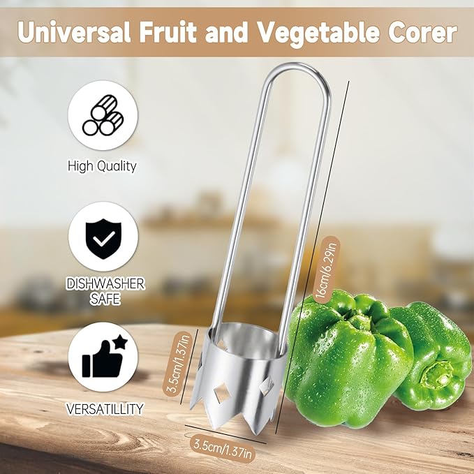 Bell Pepper Corer, Apple Corer, Pepper Seed Core Remover Tool, Stainless Steel Apple Core Remover Tool, Multifunctional Corer Tools for Vegetable Fruit Practical Kitchen Gadget Tools (1 Pcs)